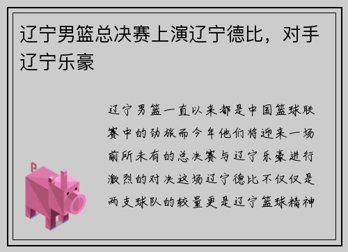 辽宁男篮总决赛上演辽宁德比,对手辽宁乐豪